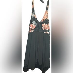 WOMENS V NECK HALTER SWIMSUIT NET YARN SKIRTINI SWIM DRESS FLORAL SIZE LARGE